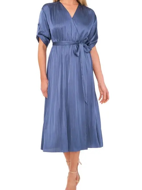 Halogen Shimmer Stripe Wrap Like Midi Dress Size Medium